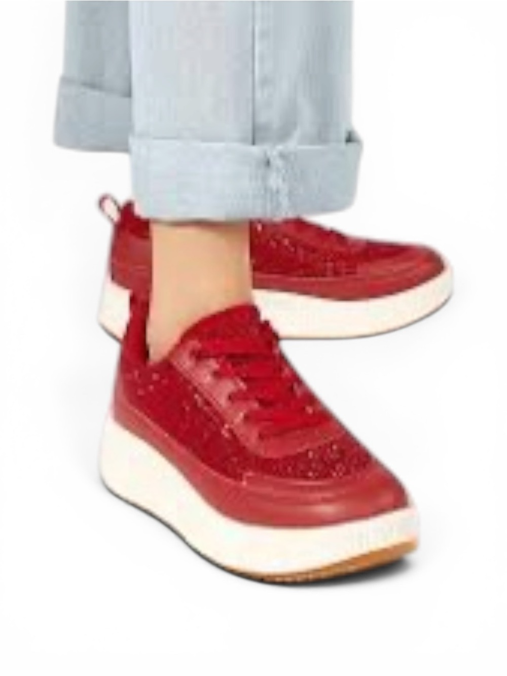 Lucky Step Women Sneakers Size 8.5 Red Rhinestone Platform Lace Up Vegan NWT - Picture 7 of 13